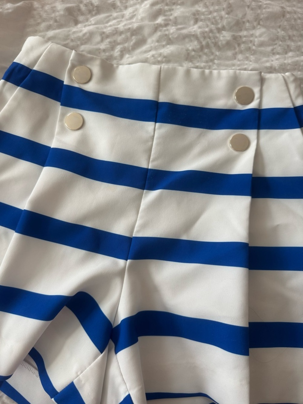 Zara Sailor nautical regatta White & Royal Blue Striped High-Waist Shorts